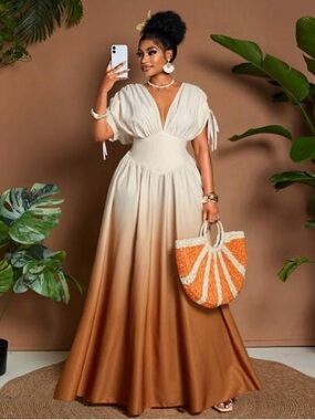 Elegant Ombre Maxi Dress in Cream to Brown